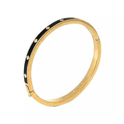 Sairahaz Black & Gold Enamel Hinged Bangle Bracelet-Bracelets-Sairahaz Jewelers