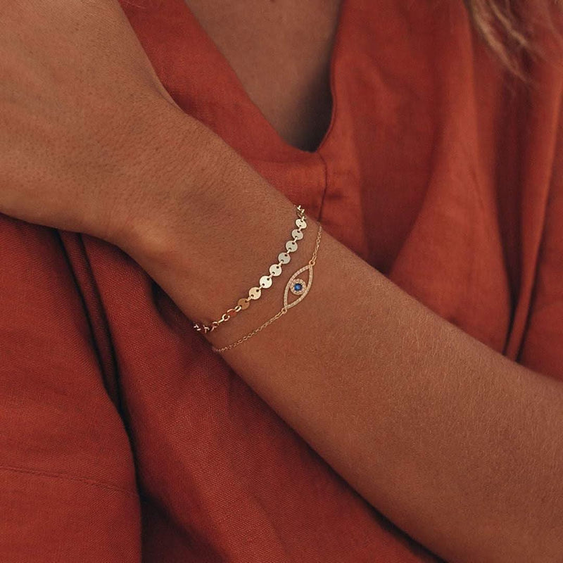 Gold Plated Evil Eye Adjustable Bracelet-Bracelets-Sairahaz Jewelers