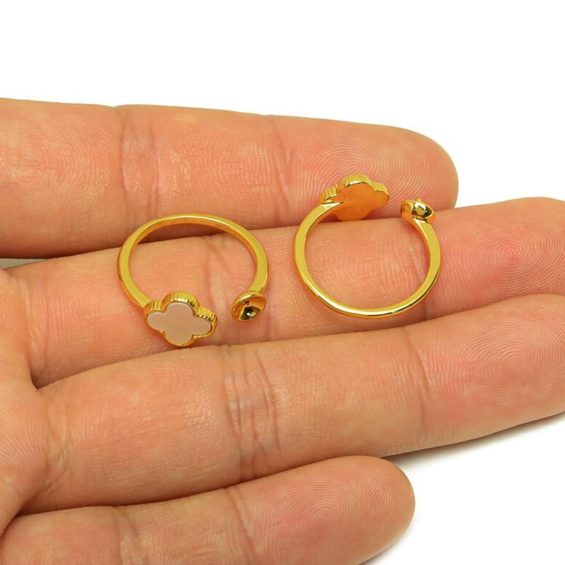 Gold Plated Mother of Pearl Clover Ring-Rings-Sairahaz Jewelers