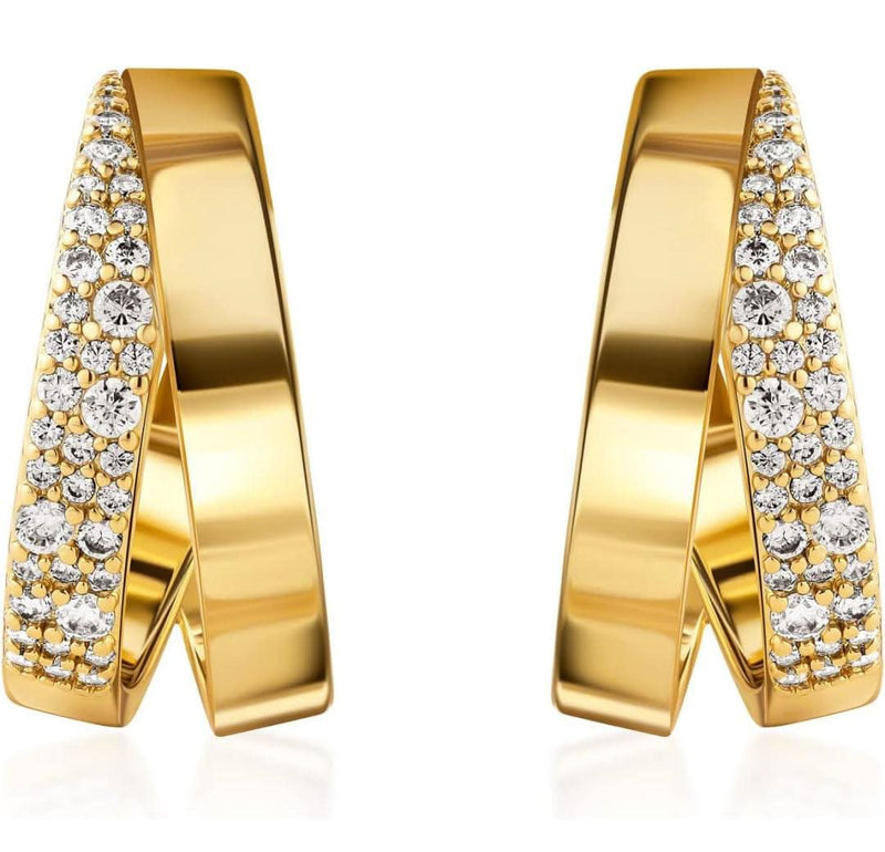 Barzel Gold Plated Half Hoop Cubic Zirconia Earrings-Earrings-Sairahaz Jewelers