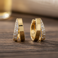 Barzel Gold Plated Half Hoop Cubic Zirconia Earrings