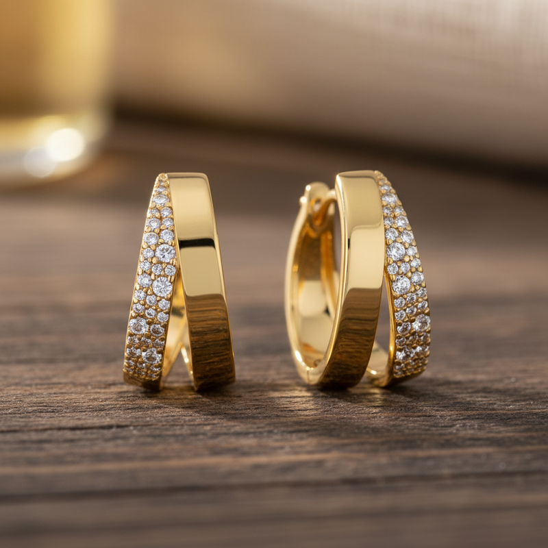 Barzel Gold Plated Half Hoop Cubic Zirconia Earrings