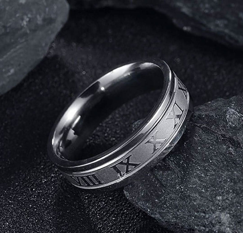 Titanium Steel Roman Numerals Love Ring-Rings-Sairahaz Jewelers