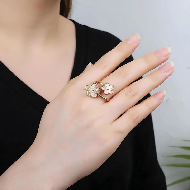 Stainless Steel Five Leaf Flower Ring-Rings-Sairahaz Jewelers