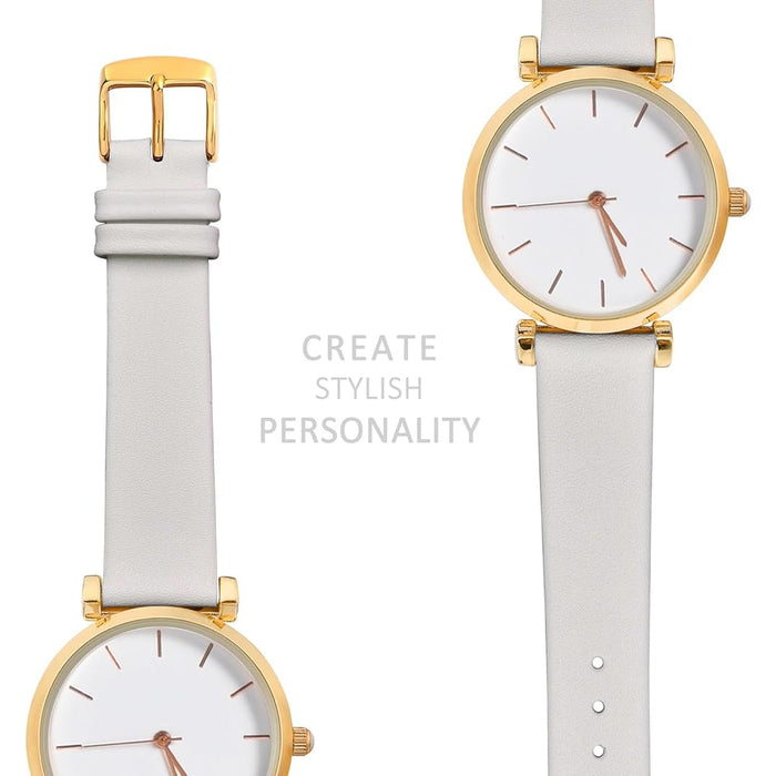 Elegant White Genuine Leather Watch Band with Gold Buckle