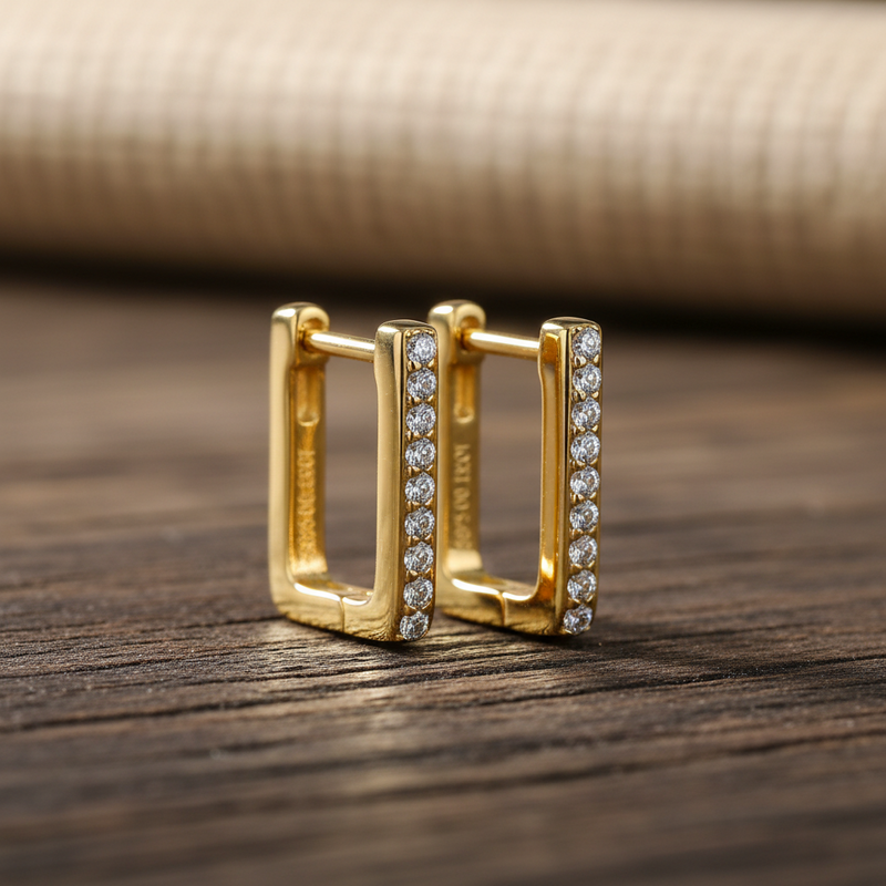 Square CZ Hoop Earrings – Cubic Zirconia, 925 Sterling Silver