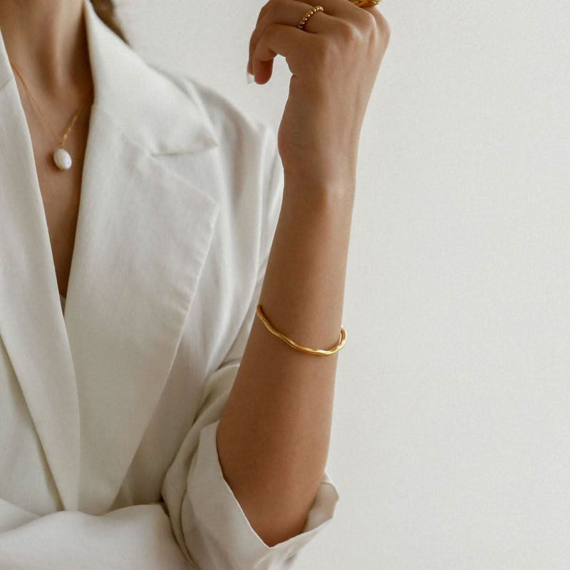 Gold Over Titanium Handcrafted Cuff Bracelet-Bracelets-Sairahaz Jewelers