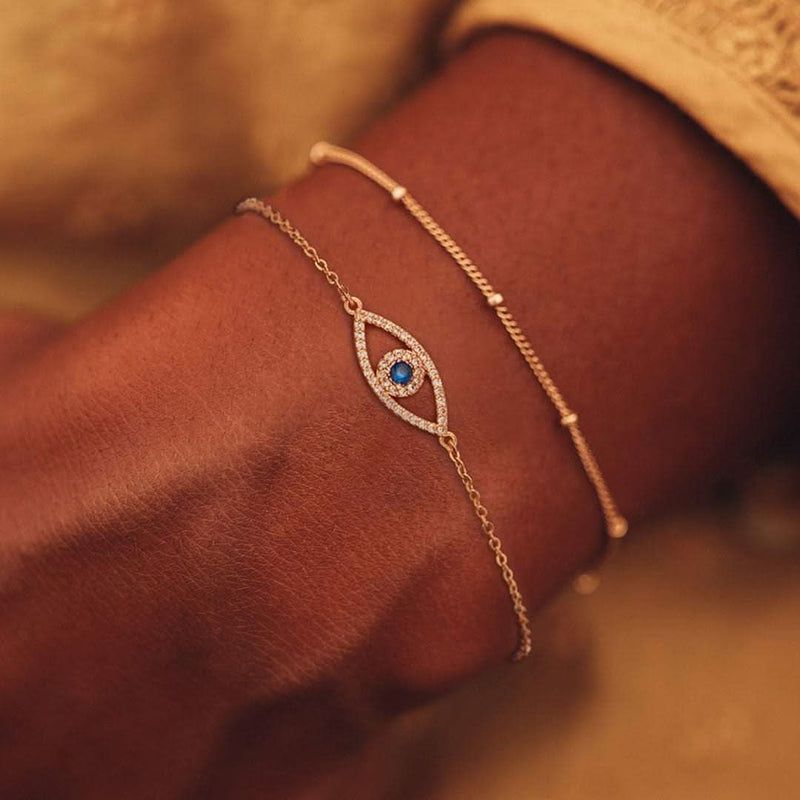 Gold Plated Evil Eye Adjustable Bracelet-Bracelets-Sairahaz Jewelers