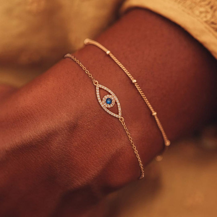 Gold Plated Evil Eye Adjustable Bracelet