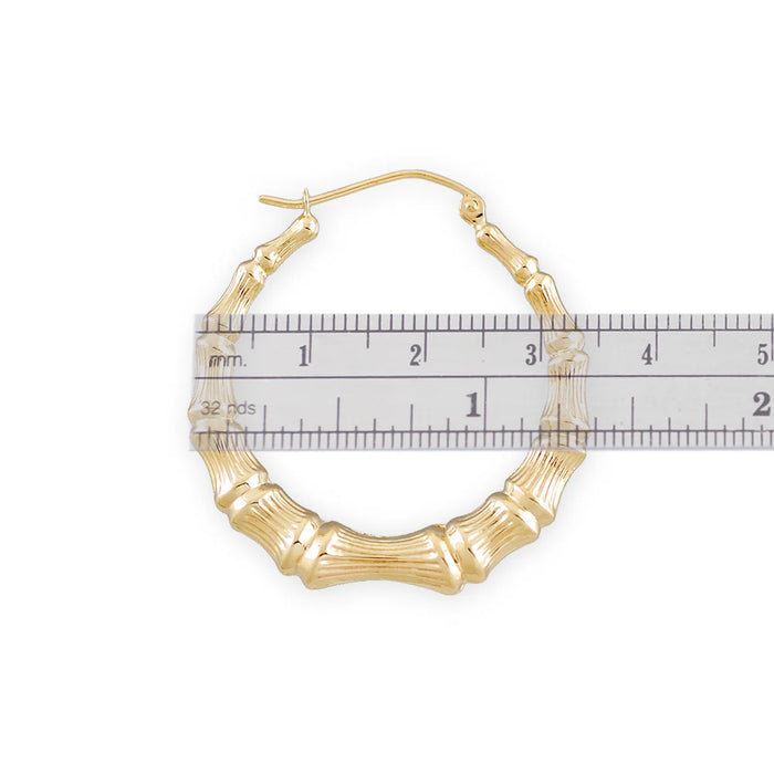 1 3/8 Inch Round Bamboo Hoop Earrings in 10K or 14K Real Gold – Doorknocker Style Fine Jewelry