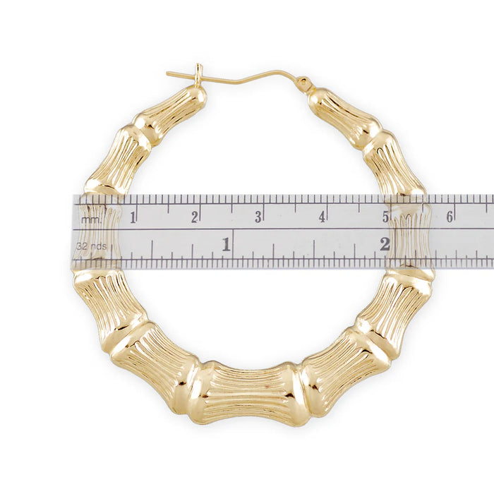 10k or 14k Solid Gold Bamboo-Style Hollow Hoop Earrings – 2.2 Inch Doorknocker Design, Fine Jewelry