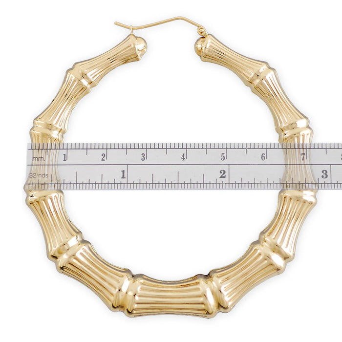 Large 10k or 14k Gold Hollow Bamboo Door Knocker Earrings – 2 7/8 Inch Round Style