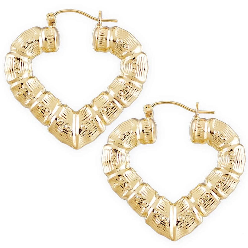10K Yellow Gold Puffy Heart Bamboo Earrings, 1.5 Inches Wide – Fine Jewelry