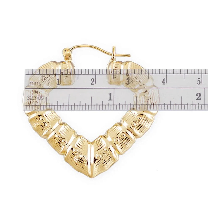 10K Yellow Gold Puffy Heart Bamboo Earrings, 1.5 Inches Wide – Fine Jewelry