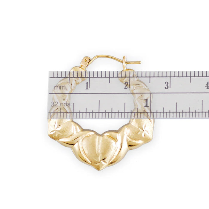 "1"" Real 10K Gold Puffy Hollow XO Heart Earrings – Diamond-Cut Kisses and Hugs Design     "
