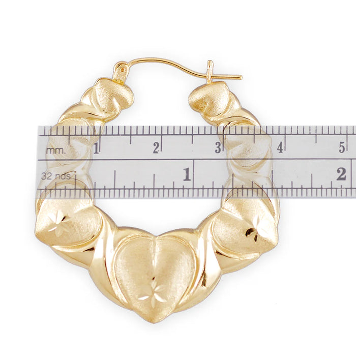 1.5" Real 10K Gold Hollow XO Heart Earrings with Puffy Diamond-Cut Design