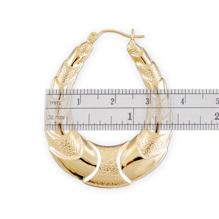 10K Real Gold Shrimp Design Oval Hollow Hoop Door Knocker Earrings, 1.3 Inches Wide