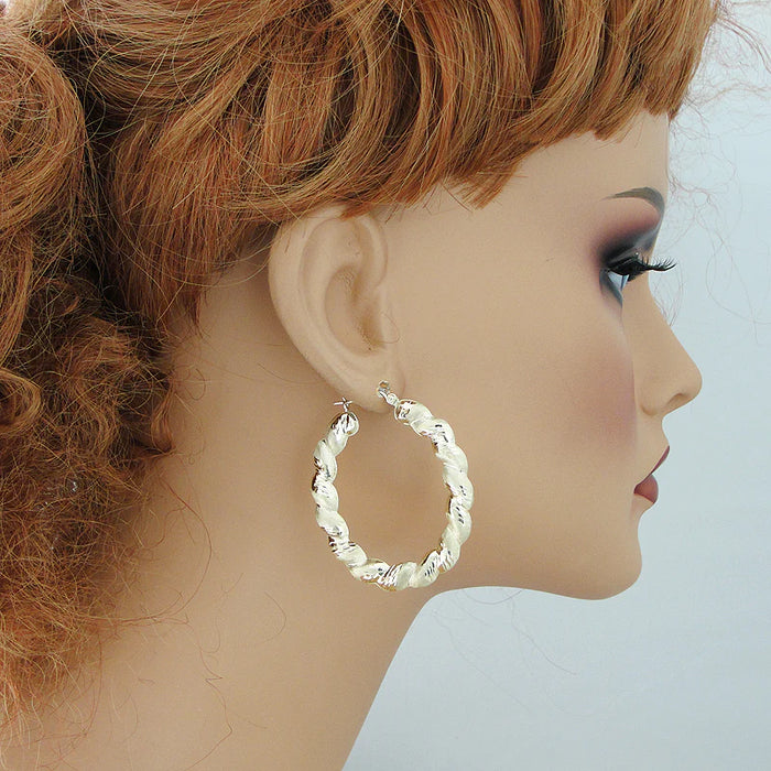 10K Real Gold Twisted Oval Shape Door Knocker Drop Earrings – 1.5 Inches Wide