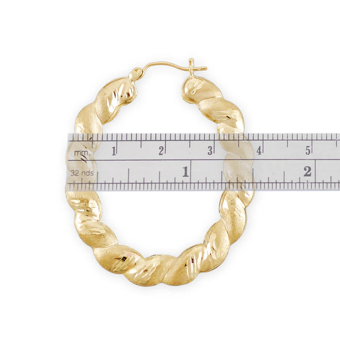10K Real Gold Twisted Oval Shape Door Knocker Drop Earrings – 1.5 Inches Wide