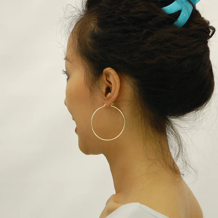 14k Real Gold Hollow Hoop Earrings – 2mm Round Tube, 2 Inch Diameter