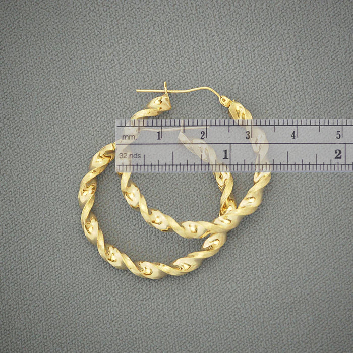 "Fine 10k Gold Hollow Hoop Earrings – 4mm Twisted Round Tube, 1.3 Inch "