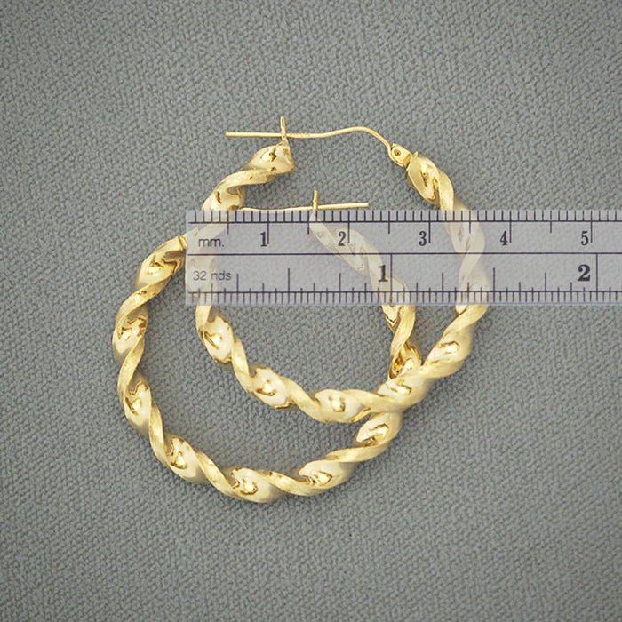 10k Yellow Gold Twisted Hollow Hoop Earrings – 4mm Round, 1.5 Inches