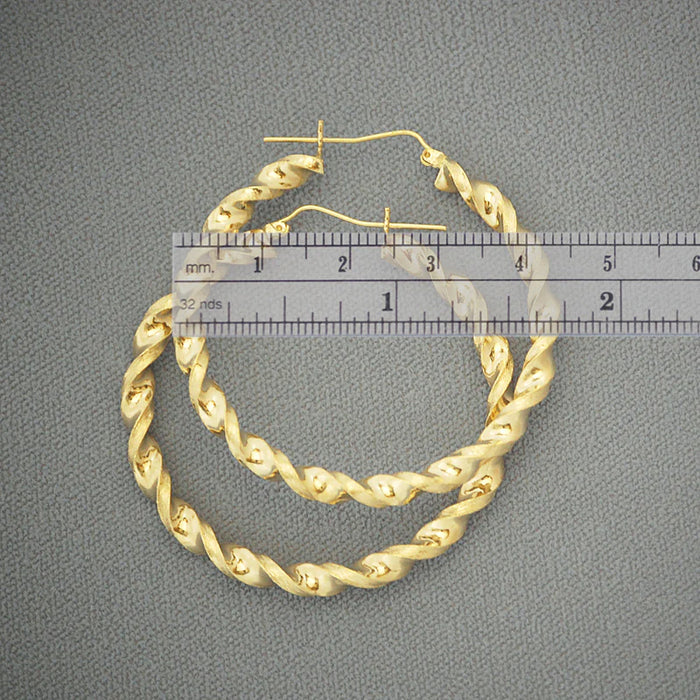 10k Real Gold Twisted Hoop Earrings – 4mm Hollow Round, 1.75 Inch Diameter