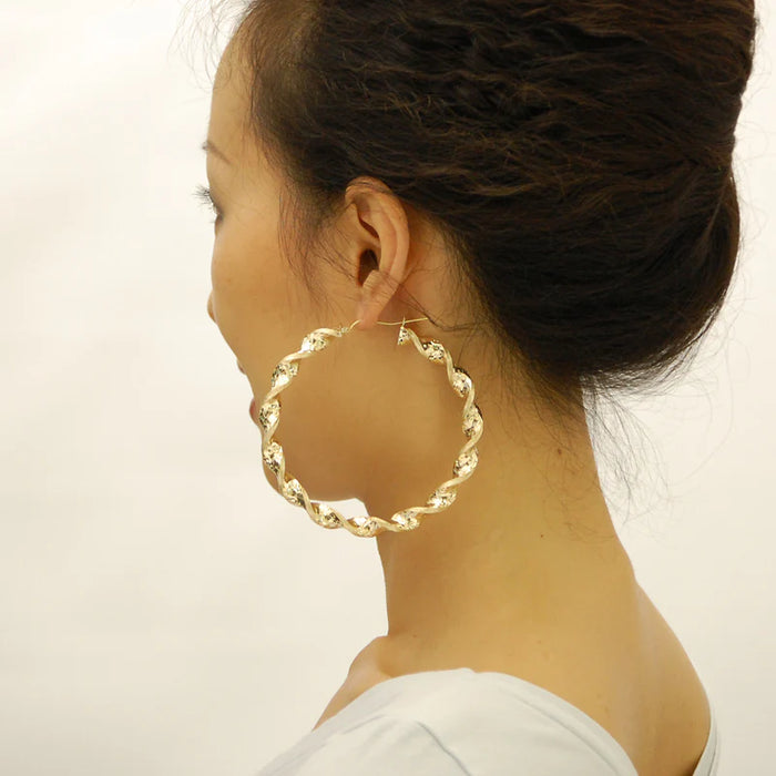 10k Real Gold Twisted Hoop Earrings – 8mm Hollow Round, 3 Inch Diameter