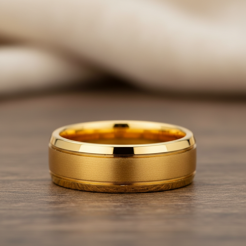 8mm Gold Plated Sandblasted Tungsten Ring for Men