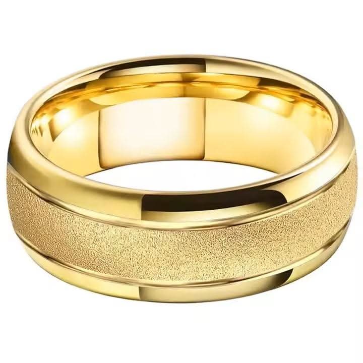8mm Gold Plated Sandblasted Tungsten Ring for Men-Rings-Sairahaz Jewelers