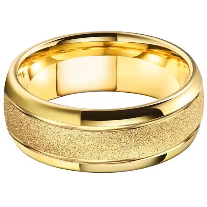 8mm Gold Plated Sandblasted Tungsten Ring for Men-Rings-Sairahaz Jewelers