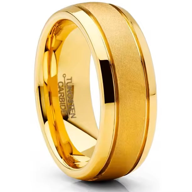 8mm Gold Plated Sandblasted Tungsten Ring for Men-Rings-Sairahaz Jewelers