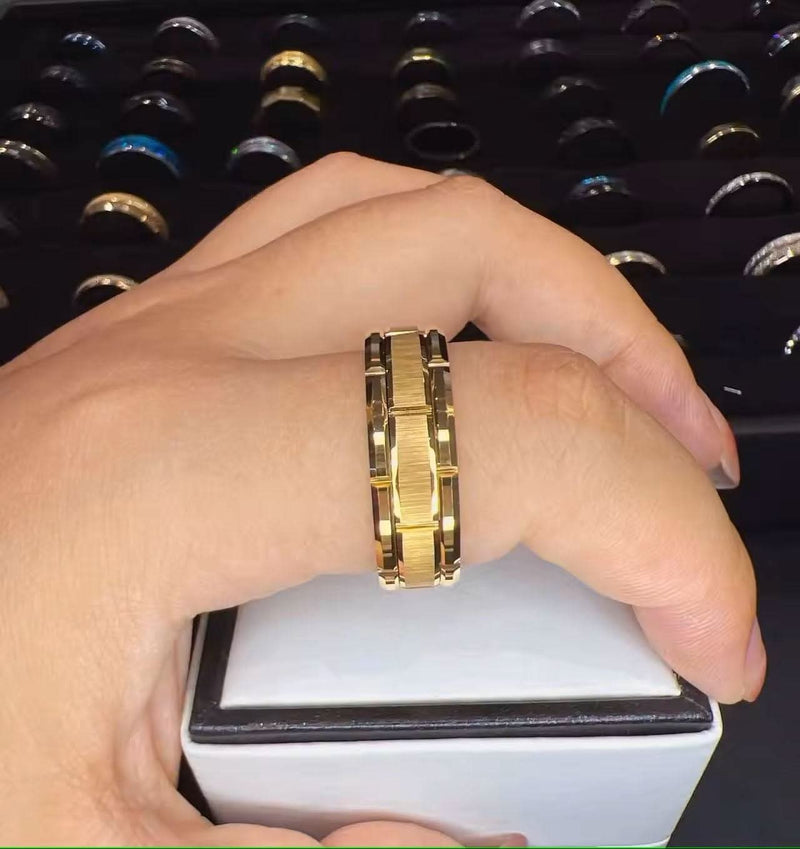 Men's 18K Gold IP Comfort Fit Brick Tungsten Ring - 8mm-Rings-Sairahaz Jewelers