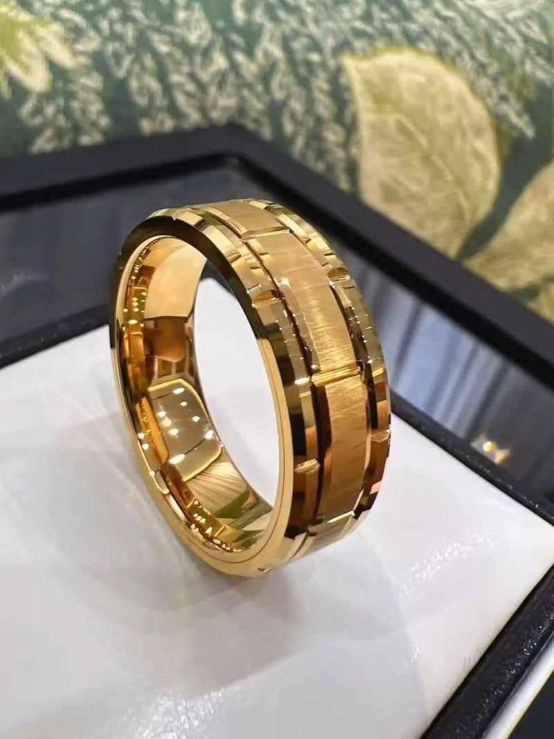 Men's 18K Gold IP Comfort Fit Brick Tungsten Ring - 8mm-Rings-Sairahaz Jewelers