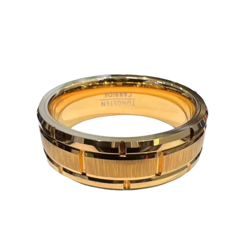 Men's 18K Gold IP Comfort Fit Brick Tungsten Ring - 8mm-Rings-Sairahaz Jewelers
