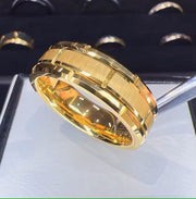 Men's 18K Gold IP Comfort Fit Brick Tungsten Ring - 8mm-Rings-Sairahaz Jewelers
