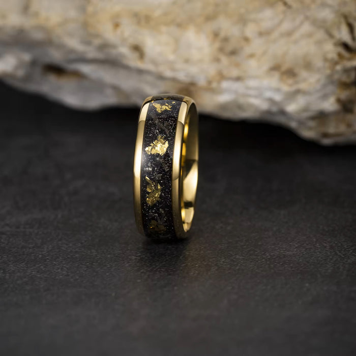 Men's Gold Inlay Tungsten Wedding Band