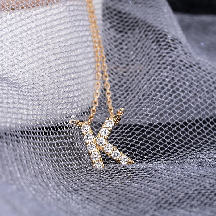 18K Gold Diamond Initial Pendant Necklace