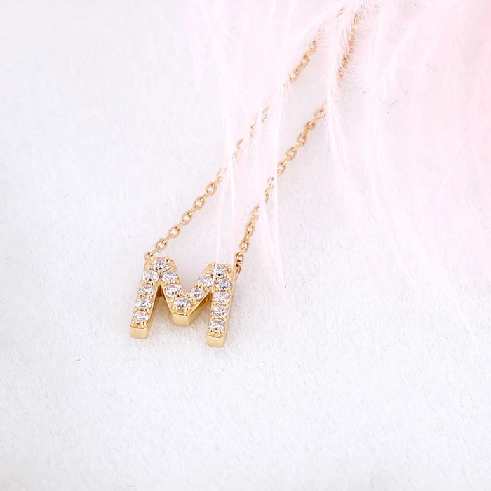 18K Gold Diamond Initial Pendant Necklace