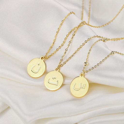 Arabic Initial Letter Necklace 18K Gold Plated, Stainless Steel B829 , Arabic letter