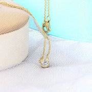 14K Solid Gold Round Brilliant Cut Lab-Grown Diamond Pendant Necklace-Necklace-Sairahaz Jewelers