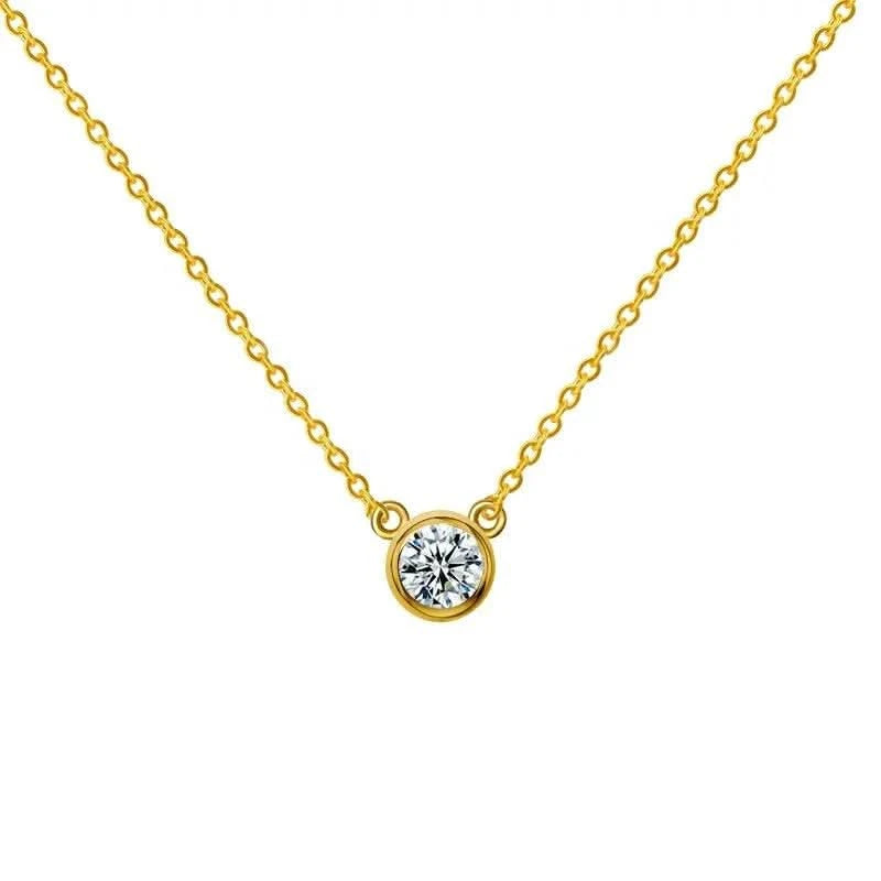 14K Solid Gold Round Brilliant Cut Lab-Grown Diamond Pendant Necklace-Necklace-Sairahaz Jewelers