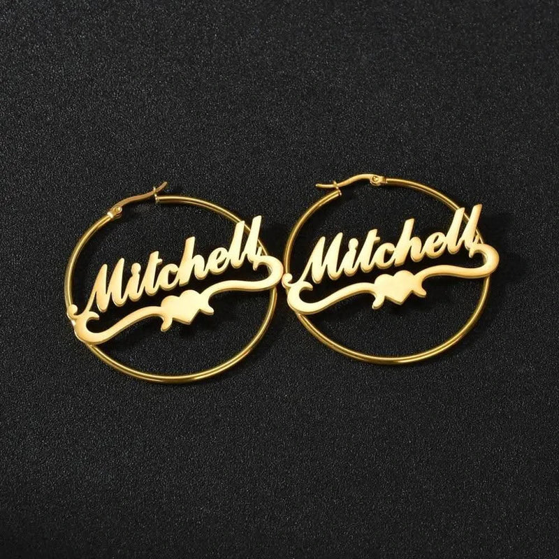 Atoztide Personalized Name High Quality Stainless Steel Letter Earrings Custom Name Cricle Earrings For Women Party Jewelry-Sairahaz Jewelers