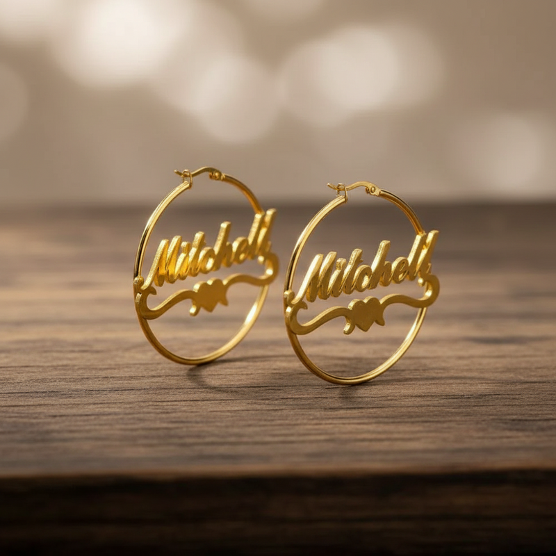Personalized Custom Earrings Hoop Heart Earrings