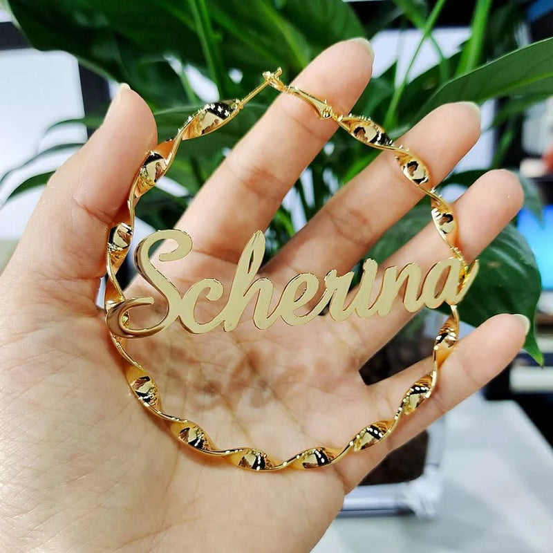 2020 Custom Big Hoop Earrings Customize Name Earring Twist hoop earring Personality Earrings With Statement Words Hiphop Sexy-Sairahaz Jewelers