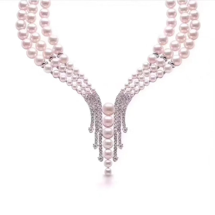 Women Elegant 3 Layer Pearl & Zircon Necklace