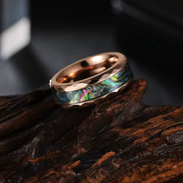 Men's Rose Gold Plated Hawaiian Abalone Tungsten Wedding Band-Rings-Sairahaz Jewelers