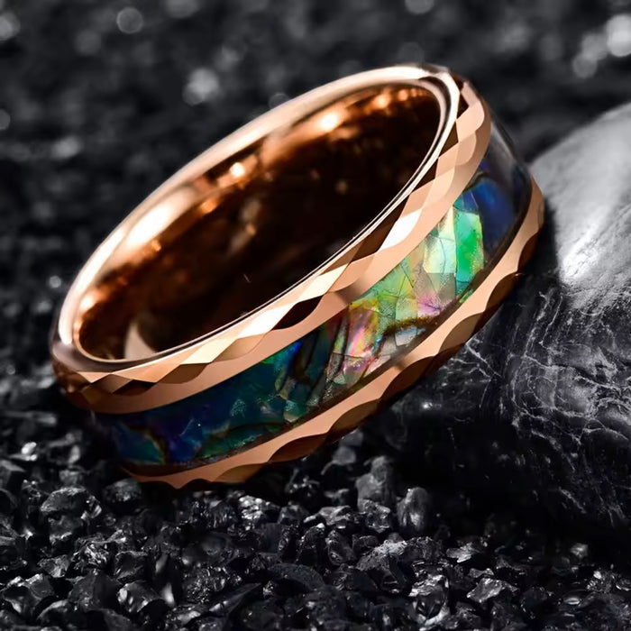 Men's Rose Gold Plated Hawaiian Abalone Tungsten Wedding Band-Rings-Sairahaz Jewelers