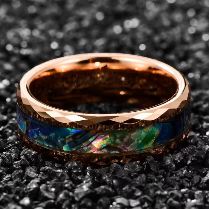 Men's Rose Gold Plated Hawaiian Abalone Tungsten Wedding Band-Rings-Sairahaz Jewelers