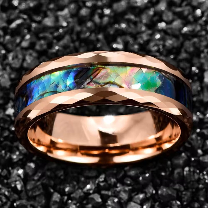 Men's Rose Gold Plated Hawaiian Abalone Tungsten Wedding Band-Rings-Sairahaz Jewelers